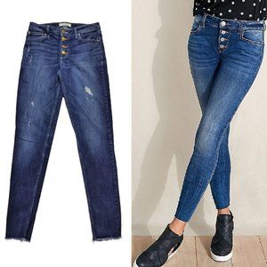 Maurices Button Fly Skinny Jeans Raw Hem Distressed Boyfriend Mid Rise Size 4
